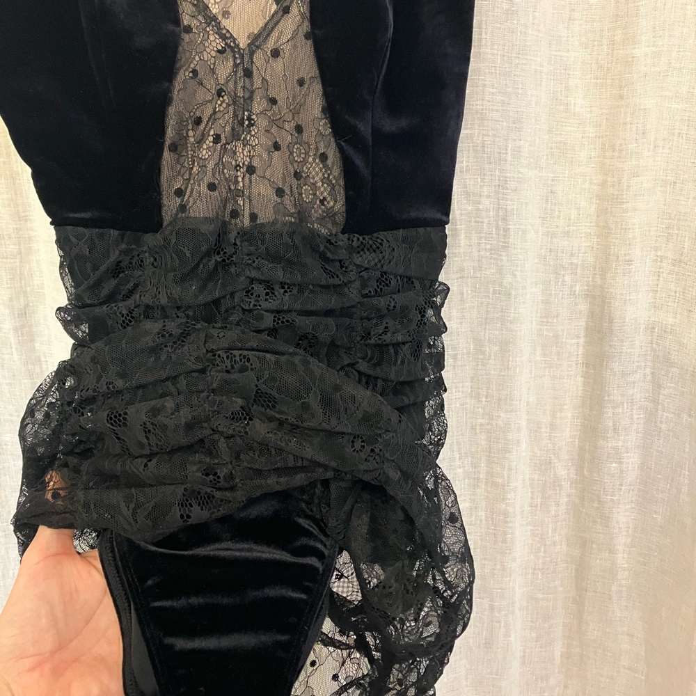 For Love & Lemons Black Lace and Velvet Mini Dress - Picture 3 of 4